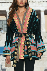 JACQUARD KIMONO JACKET "ILARIA" BLACK