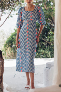 MIDI DRESS WITH OPEN BACK "ELSI" BLUE/PINK