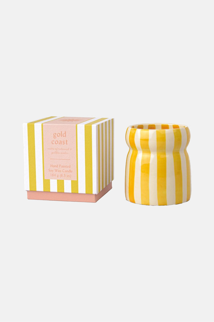 STRIPED CERAMIC CANDLE "GOLDEN COAST“ YELLOW/WHITE