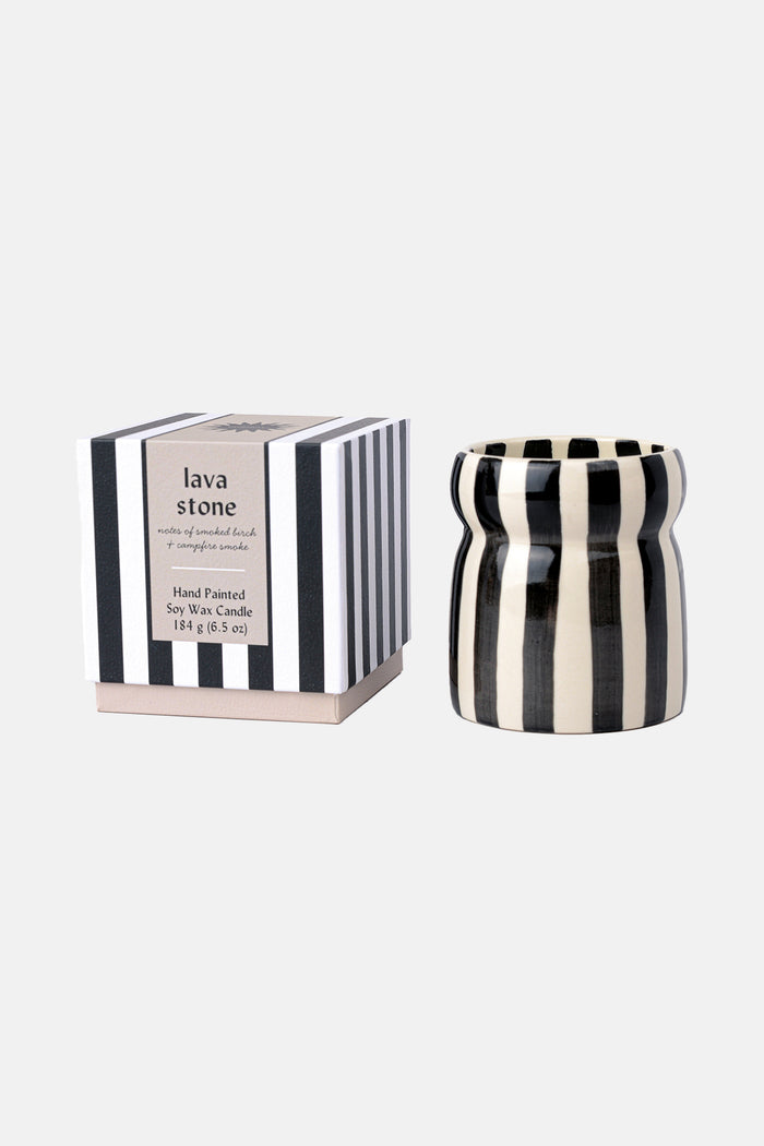 STRIPED CERAMIC CANDLE "LAVA STONE“ BLACK/WHITE