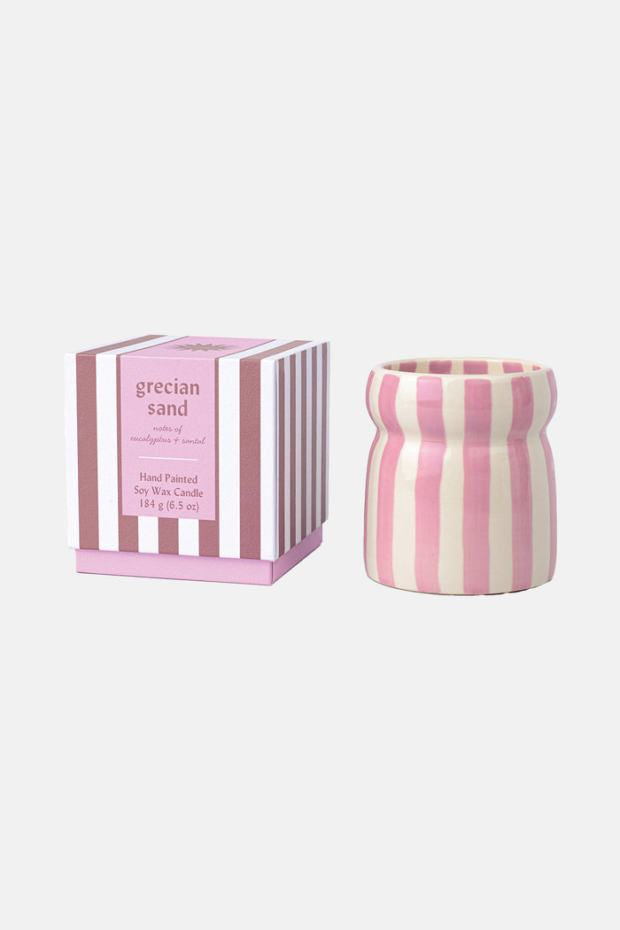 STRIPED CERAMIC CANDLE "GRECIAN SAND“ ROSE/WHITE
