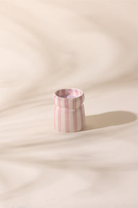 STRIPED CERAMIC CANDLE "GRECIAN SAND“ ROSE/WHITE