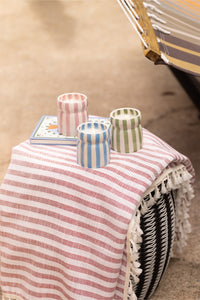 STRIPED CERAMIC CANDLE "LOST AT SEA“ LIGHT BLUE/WHITE