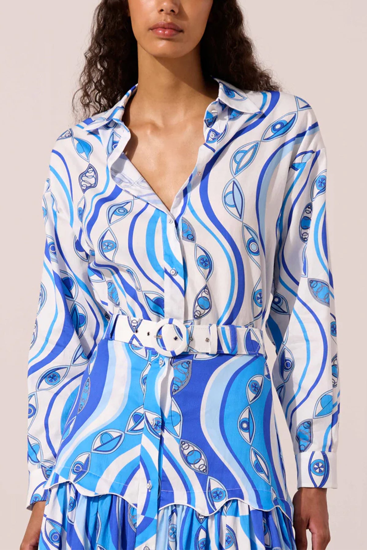 COTTON BLOUSE "OCEAN EYES" WHITE/BLUE