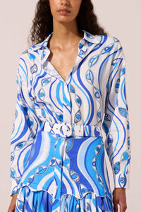 COTTON BLOUSE "OCEAN EYES" WHITE/BLUE