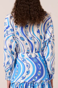 COTTON BLOUSE "OCEAN EYES" WHITE/BLUE