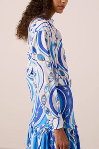 COTTON BLOUSE "OCEAN EYES" WHITE/BLUE