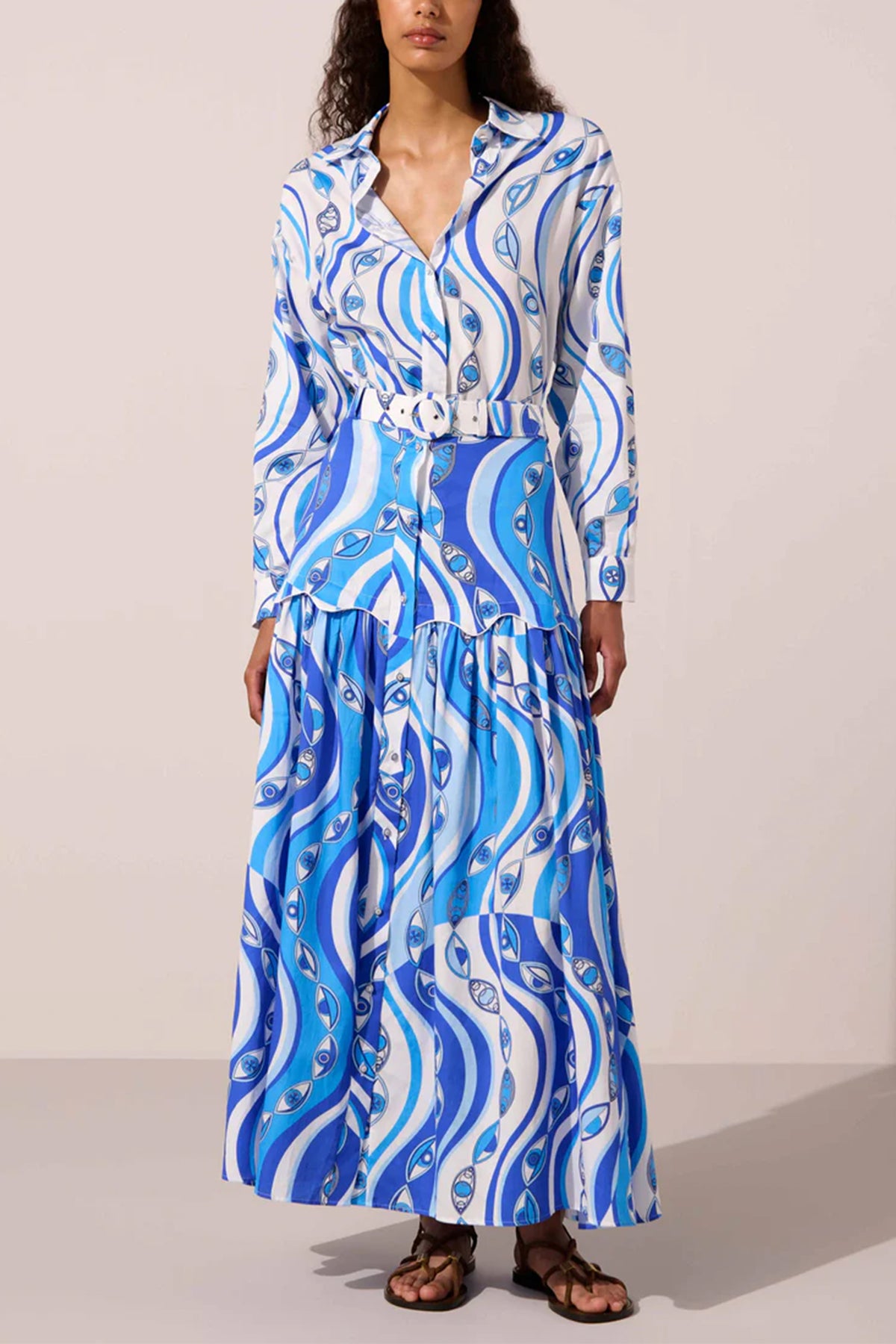 COTTON BLOUSE "OCEAN EYES" WHITE/BLUE