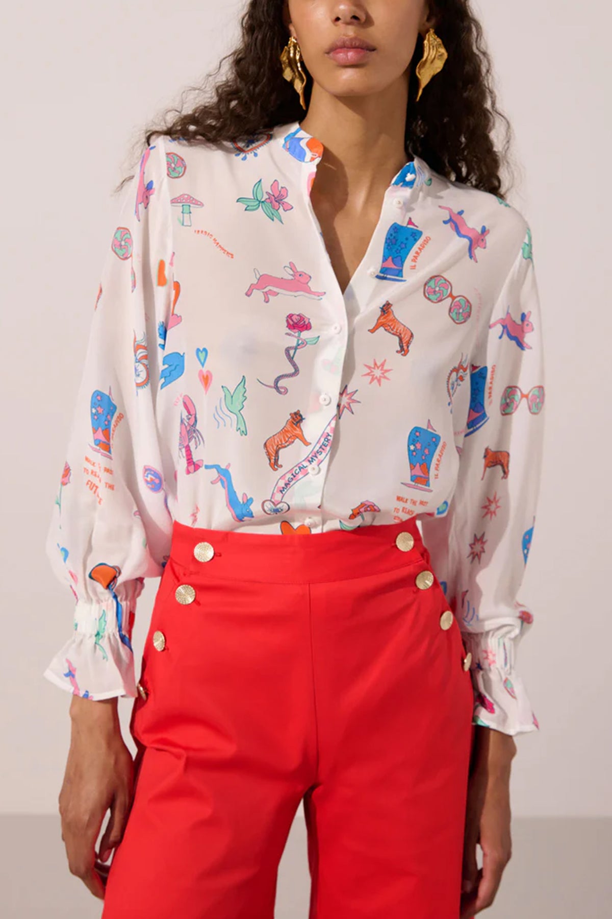 SILK BLOUSE "WHITE RABBIT" WHITE/MULTICOLOR