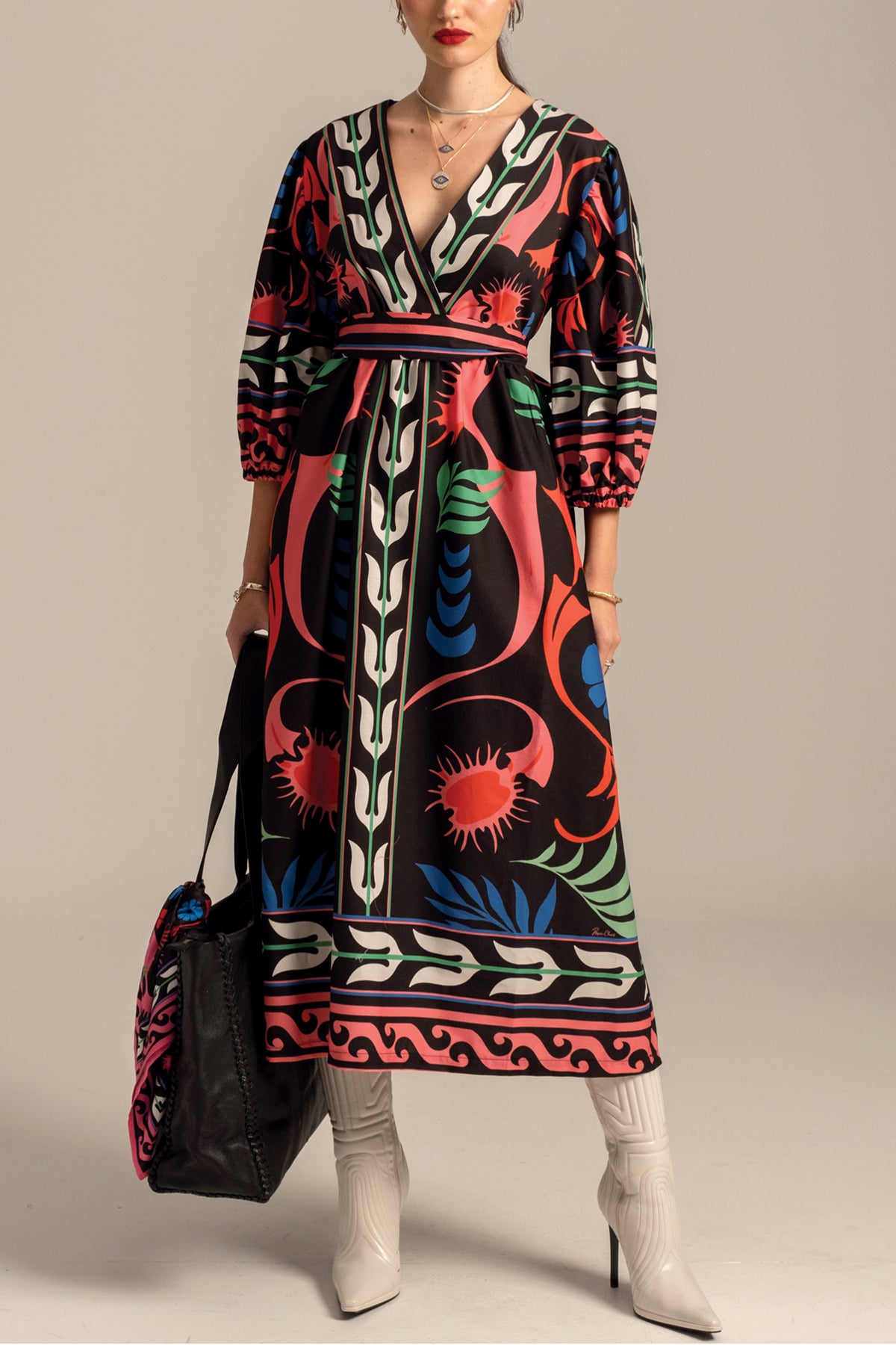 MIDI OVERSIZED COTTON DRESS "NARCISSUS" MULTICOLOR