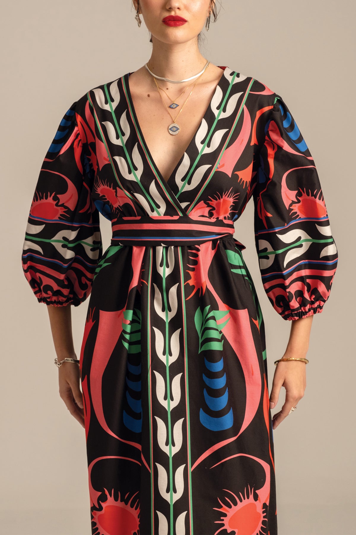 MIDI OVERSIZED COTTON DRESS "NARCISSUS" MULTICOLOR