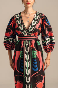 MIDI OVERSIZED COTTON DRESS "NARCISSUS" MULTICOLOR