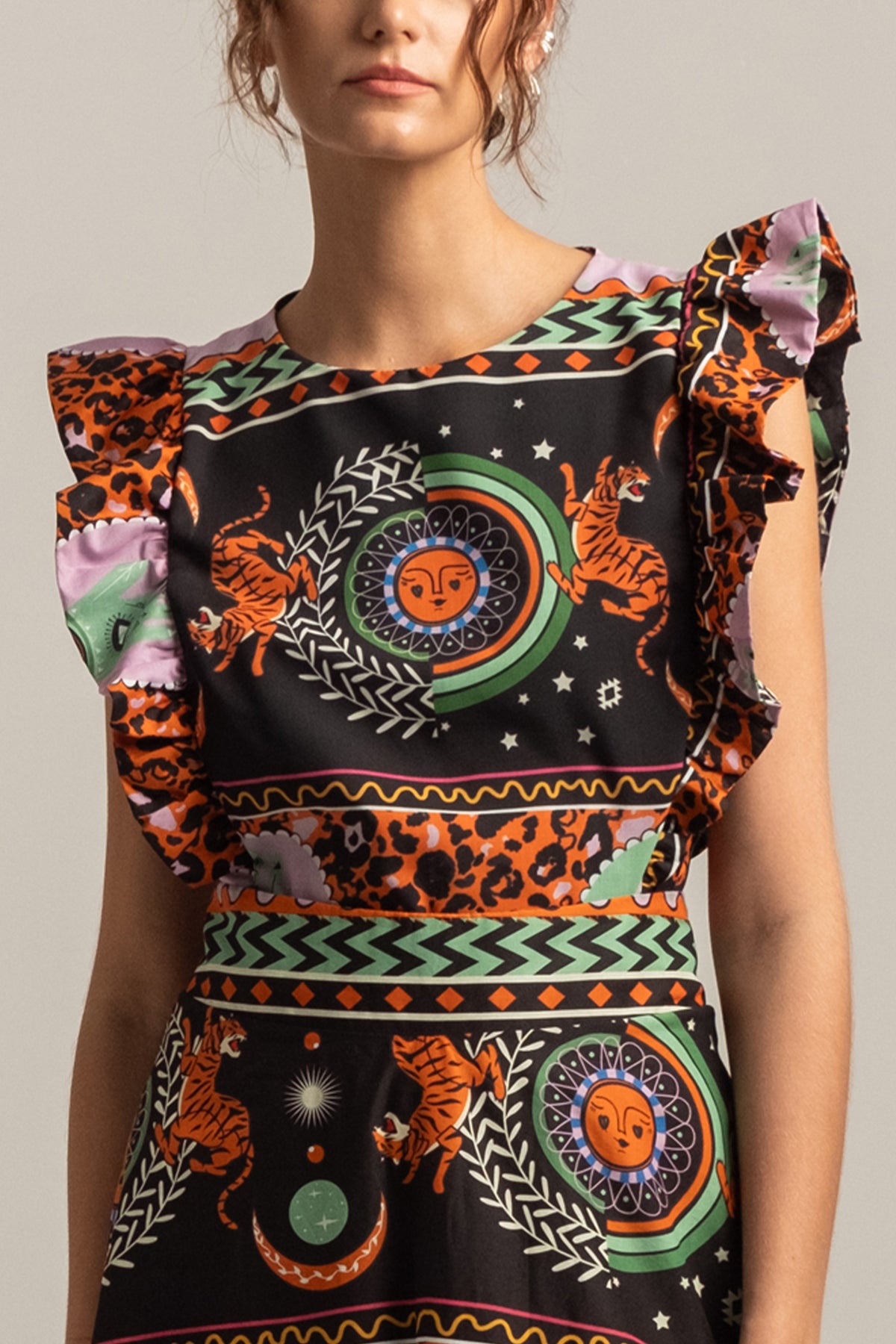 TOP WITH RUFFLES "MYTHOLOGY" MULTICOLOR