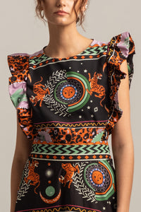 TOP WITH RUFFLES "MYTHOLOGY" MULTICOLOR