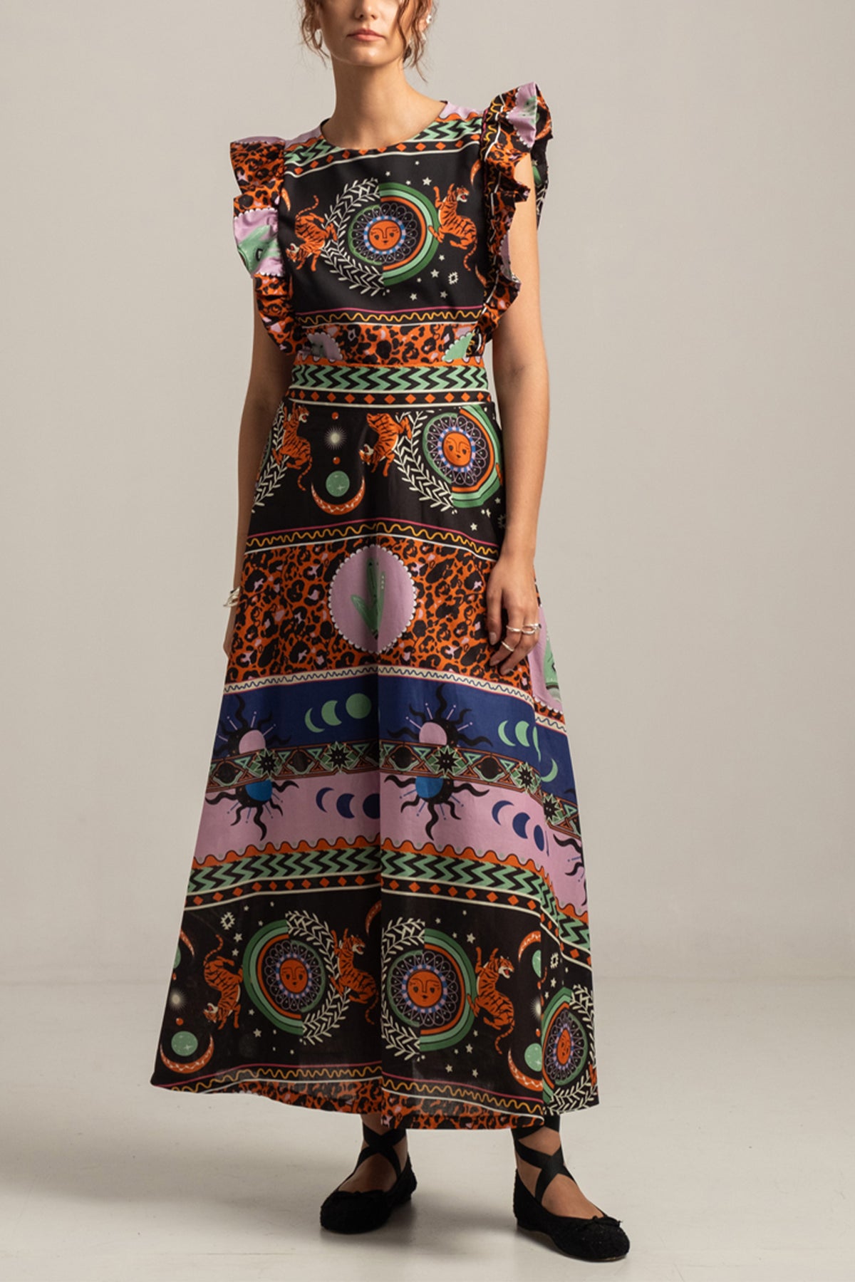 TOP WITH RUFFLES "MYTHOLOGY" MULTICOLOR