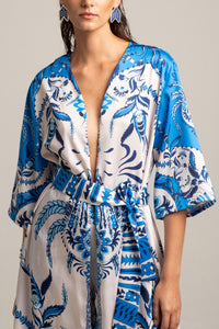SILKY KIMONO "DAMASK" WHITE/BLUE