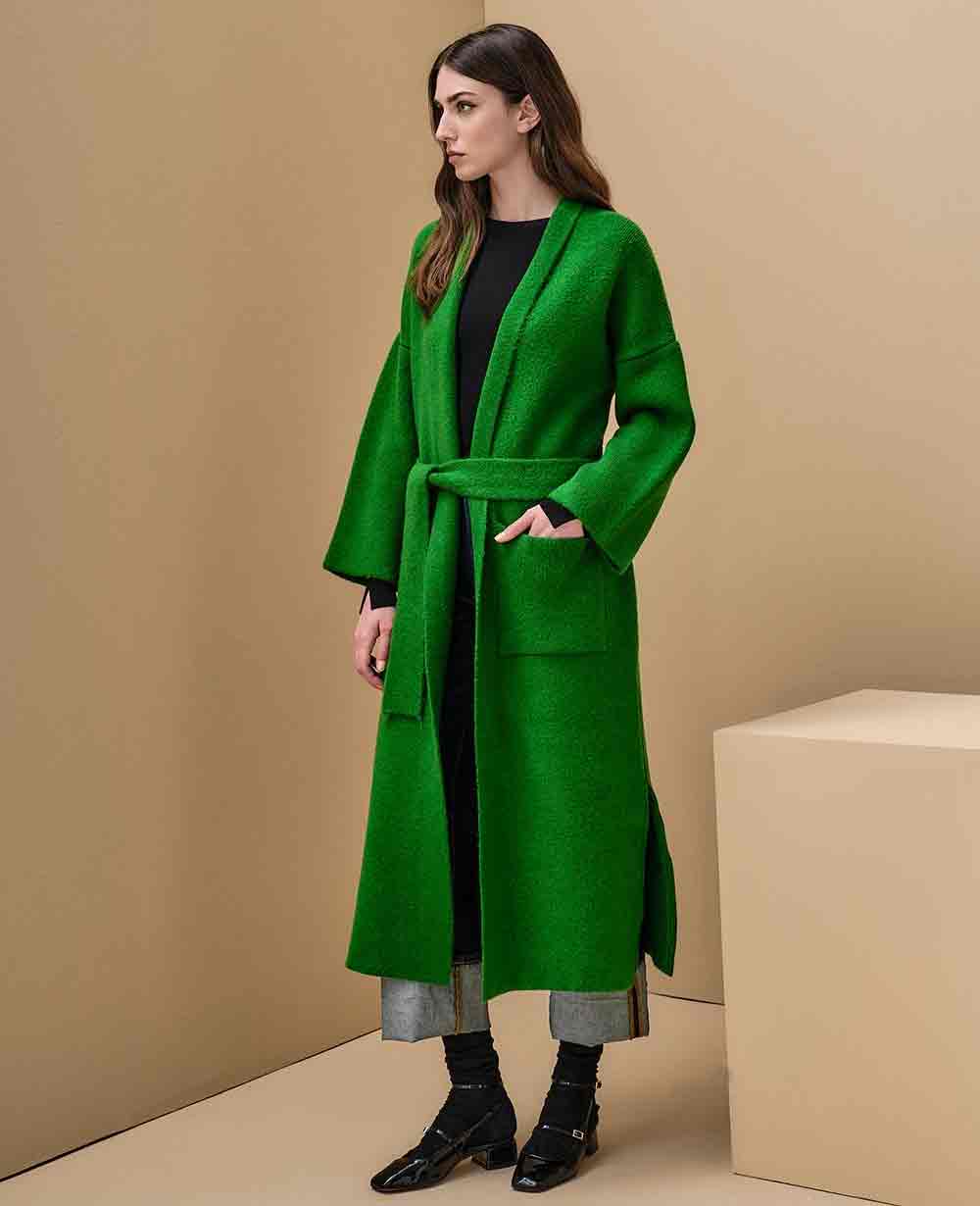 OVERSIZED KNITCOAT WITH BELT GREEN Lemoni