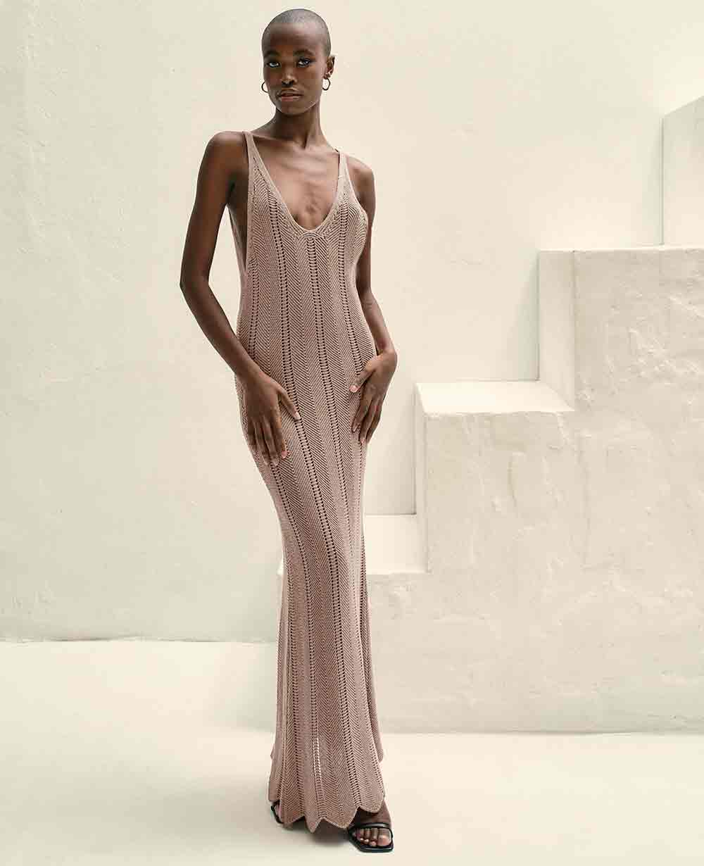 SLEEVELESS KNITTED DRESS "ALIA" ECRU