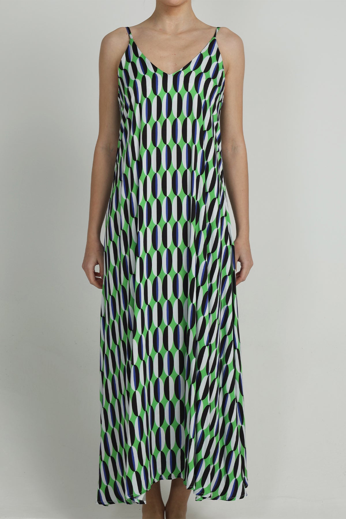 LONG VISCOSE V-NECK DRESS "GAIA" MULTICOLOR