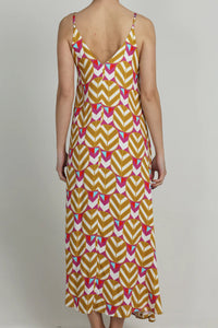 LONG VISCOSE V-NECK DRESS "ROXANNE" MULTICOLOR