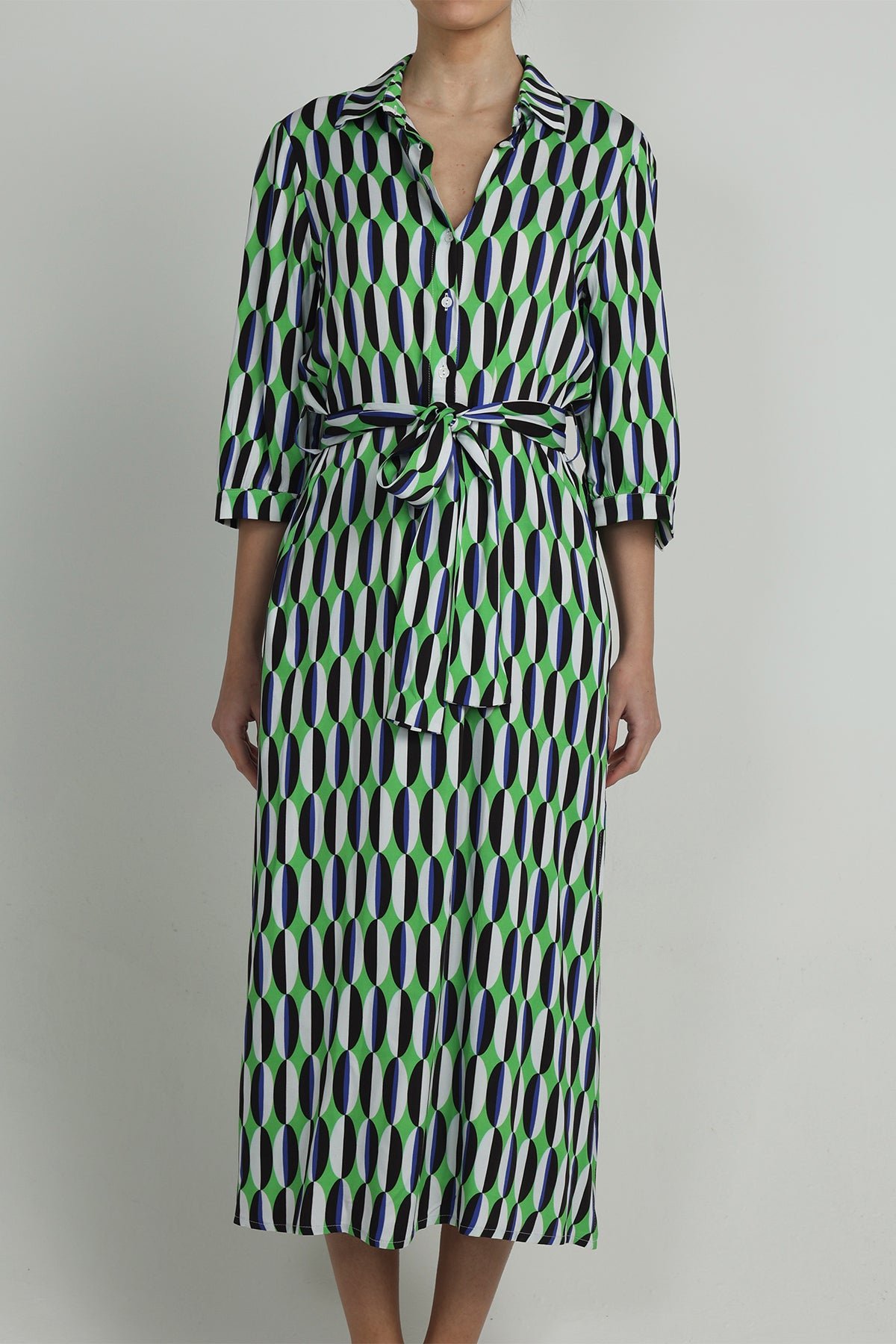 MIDI SHIRT DRESS WITH BELT "GAIA" MULTICOLOR