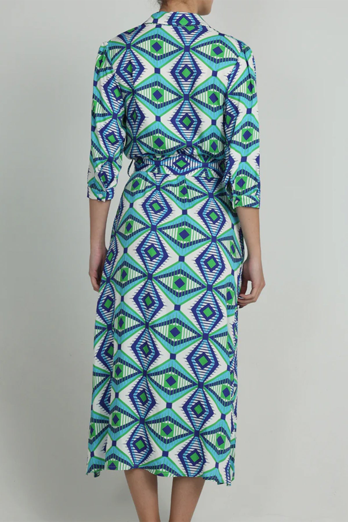 MIDI SHIRT DRESS WITH BELT "GLAFKI" BLUE/GREEN/WHITE