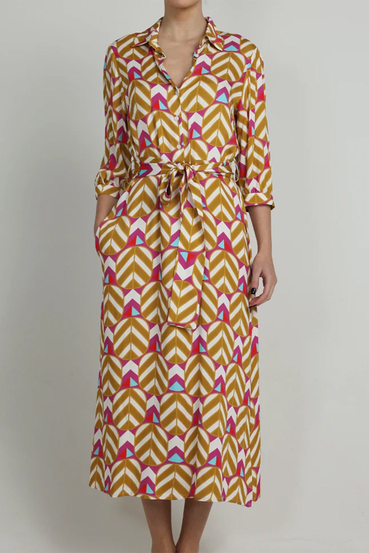 MIDI SHIRT DRESS WITH BELT "ROXANNE" MULTICOLOR