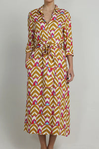MIDI SHIRT DRESS WITH BELT "ROXANNE" MULTICOLOR