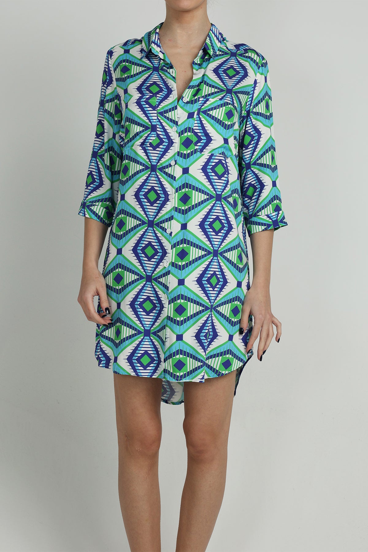VISCOSE SHIRT DRESS "GLAFKI" BLUE/GREEN/WHITE