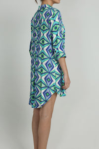 VISCOSE SHIRT DRESS "GLAFKI" BLUE/GREEN/WHITE