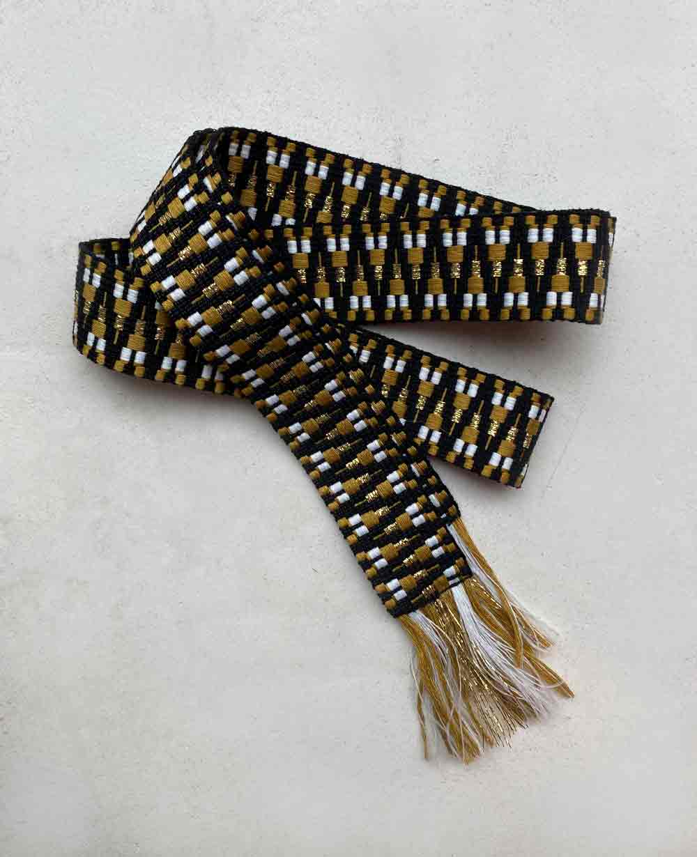 WOVEN BELT "ZIGZAG" - BLACK/MUSTARD/GOLD
