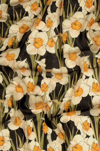 SILKY SCARF "NARCISSE" BLACK/YELLOW/OFF WHITE