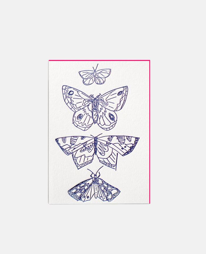 LETTERPRESS CARD "BUTTERFLY" BLUE/NEON PINK