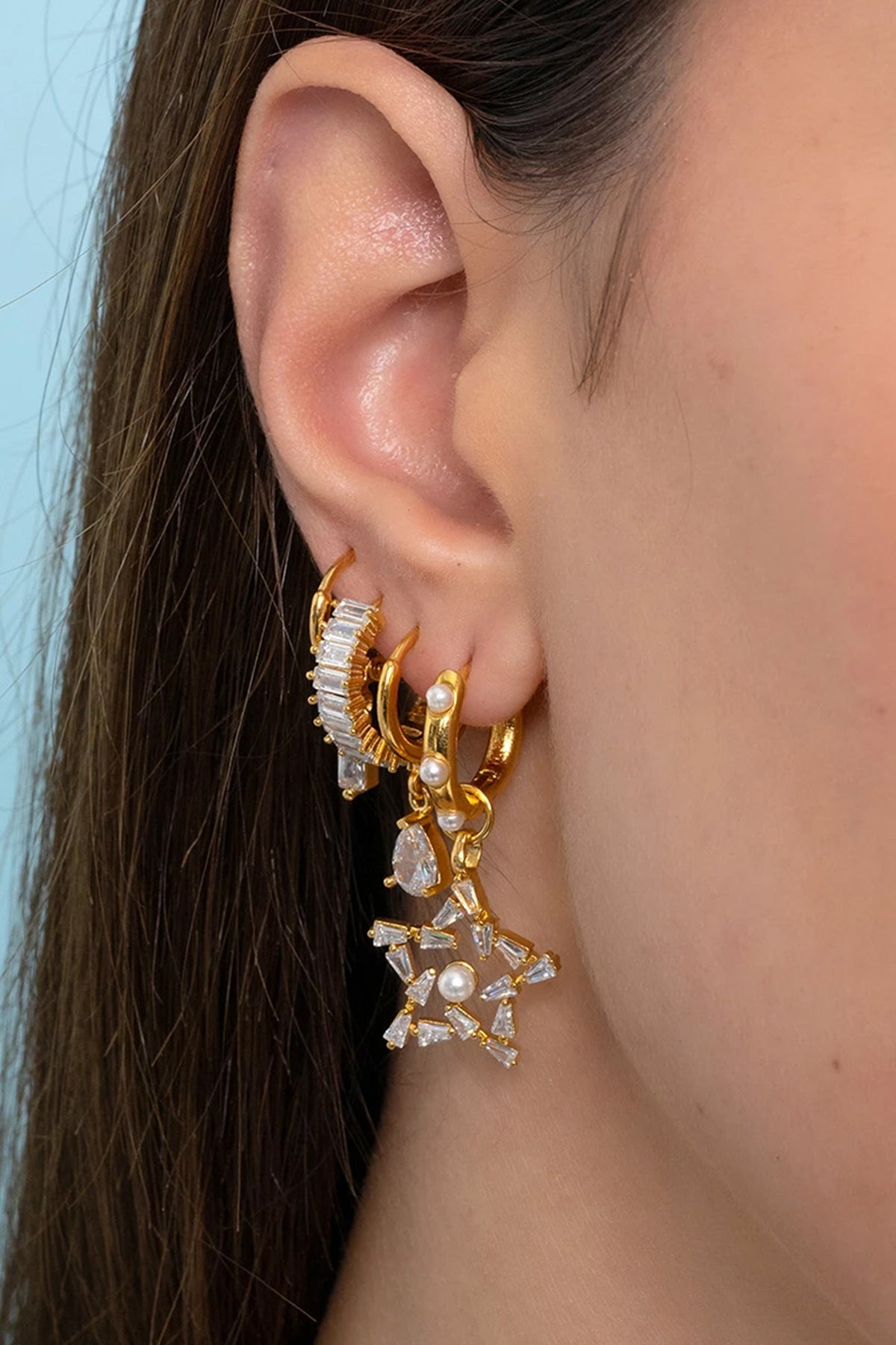 SMALL ZIRCONIA HOOPS "ELLE" GOLD/CRYSTAL