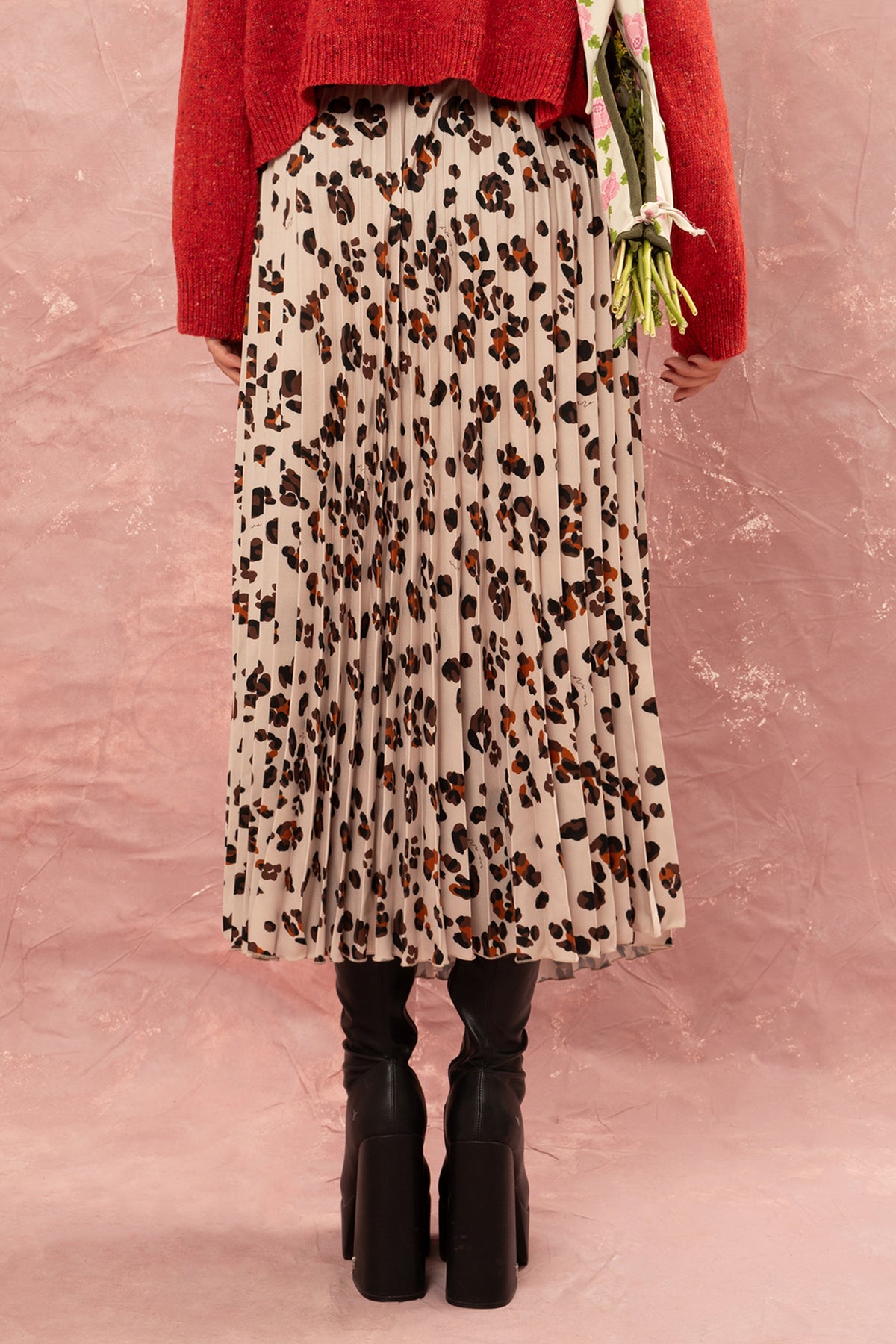 PLEATED MAXI SKIRT "LEOPARD” CREAM/BROWN