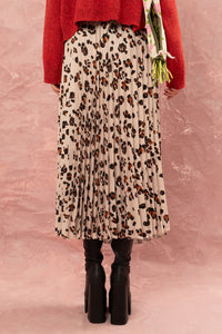 PLEATED MAXI SKIRT "LEOPARD” CREAM/BROWN