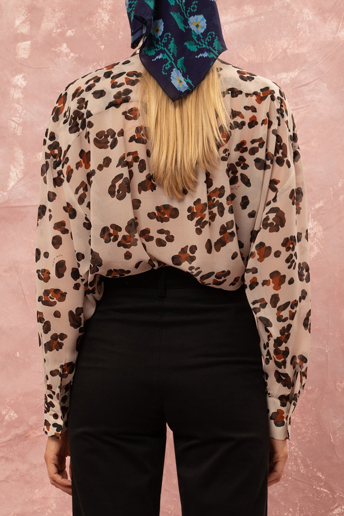 OVERSIZED CHIFFON BLOUSE "LEOPARD” CREAM/BROWN