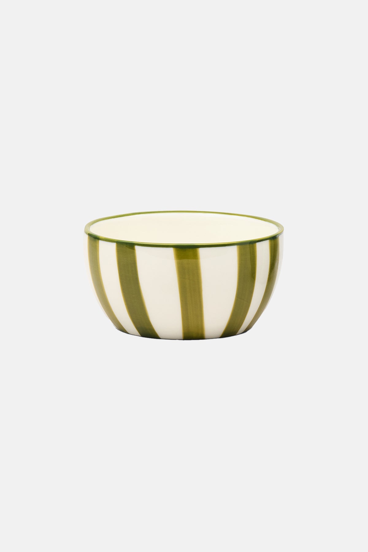 HAND PAINTED CERAMIC BOWL SET "STRIPE“ OLIVE/BLUE