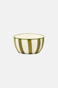 HAND PAINTED CERAMIC BOWL SET "STRIPE“ OLIVE/BLUE