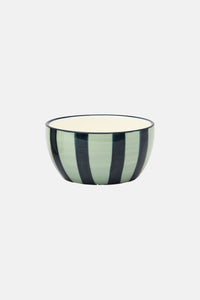 HAND PAINTED CERAMIC BOWL SET "STRIPE“ OLIVE/BLUE