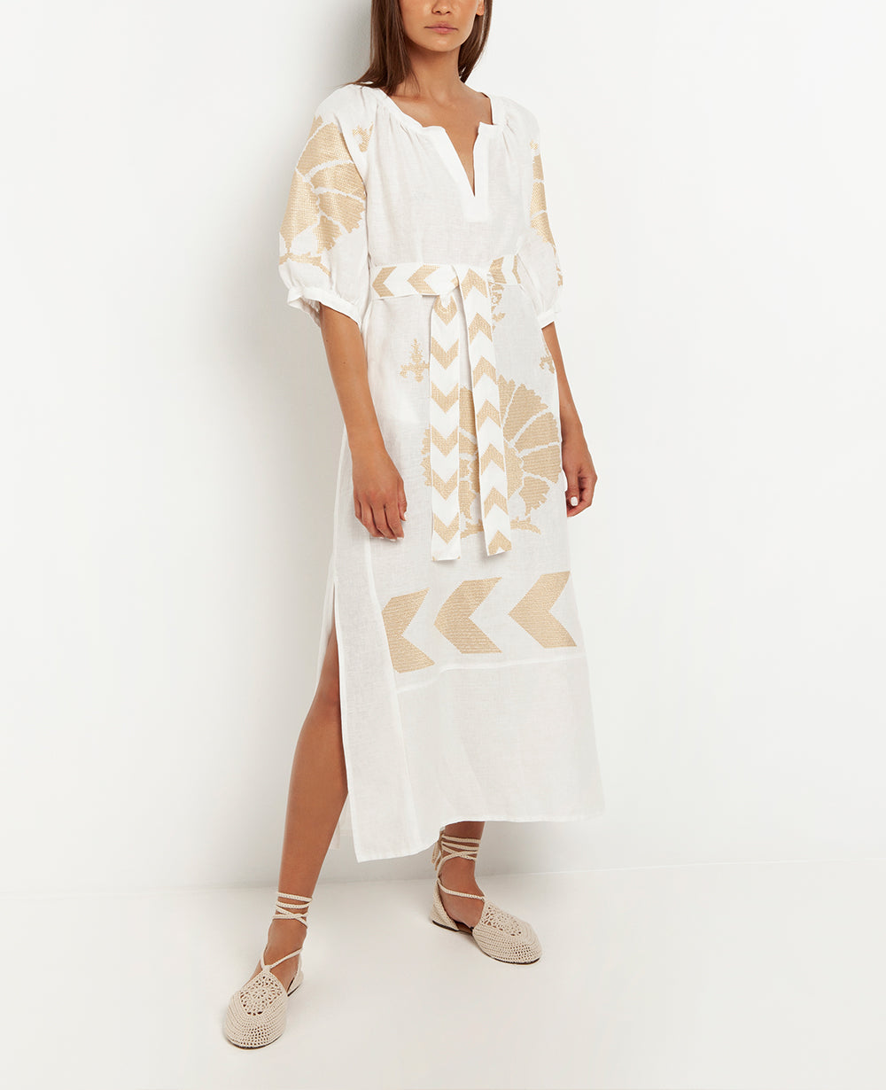 LONG LINEN DRESS "PEACOCK"