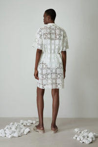 CROCHET KNIT SHIRT DRESS "FTELIA" WHITE