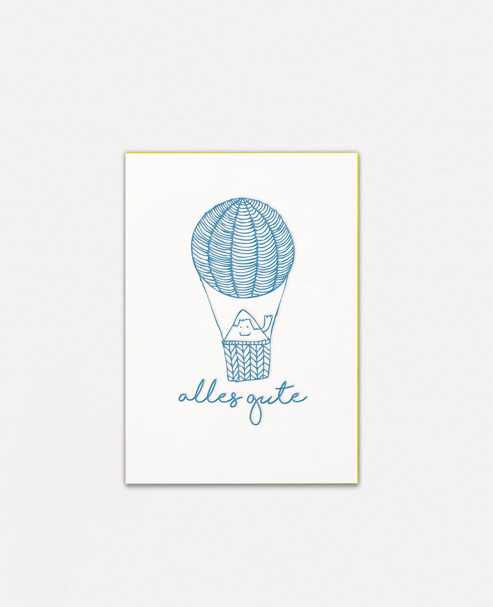 LETTERPRESS CARD "ALLES GUTE" BLUE/YELLOW