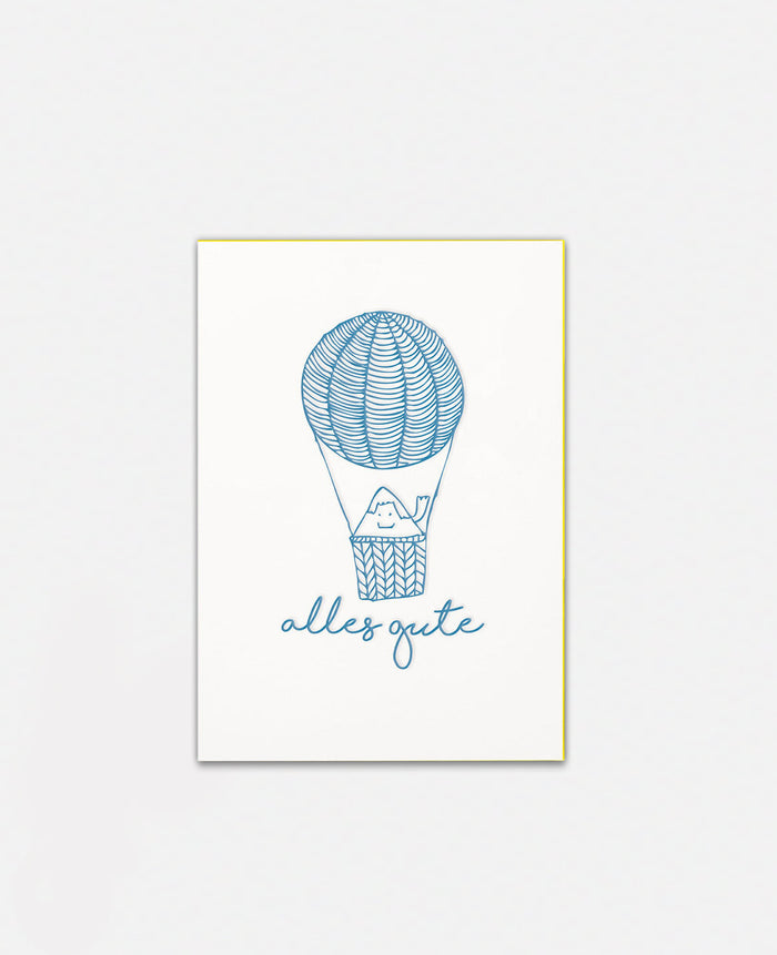 LETTERPRESS CARD "ALLES GUTE" BLUE/YELLOW