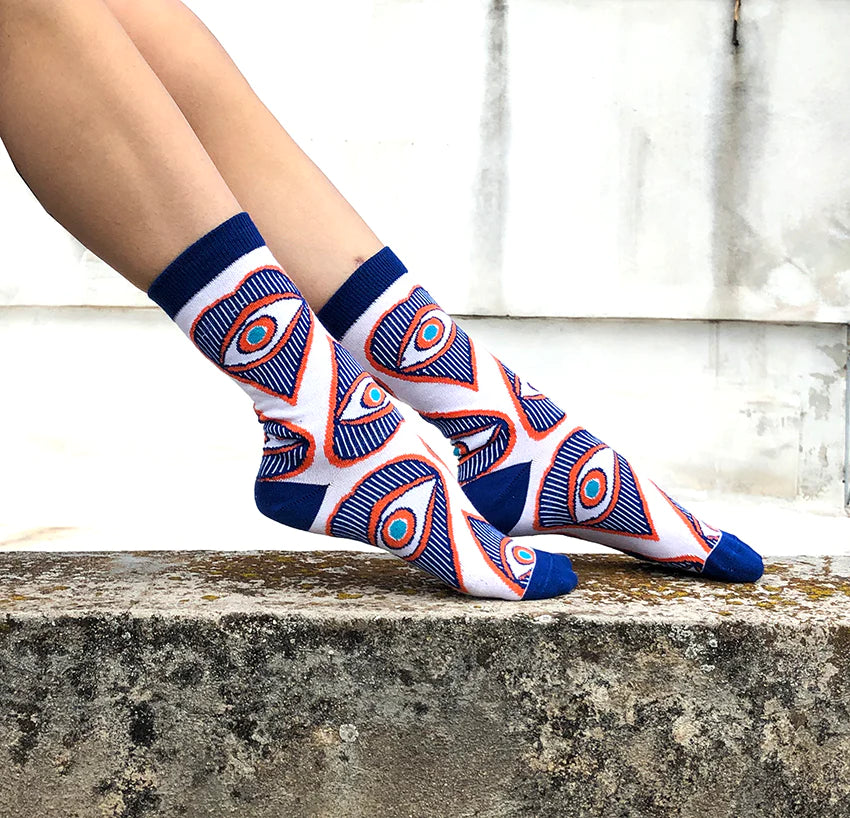 SOCKS "EYE - HEART" BLUE/ORANGE/WHITE