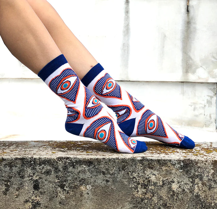 SOCKS "EYE - HEART" BLUE/ORANGE/WHITE