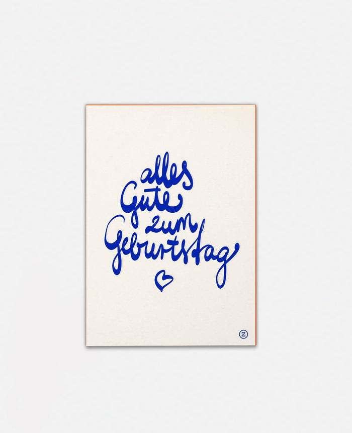 LETTERPRESS CARD "ALLES GUTE ZUM GEBURTSTAG" BLUE/NEON ORANGE