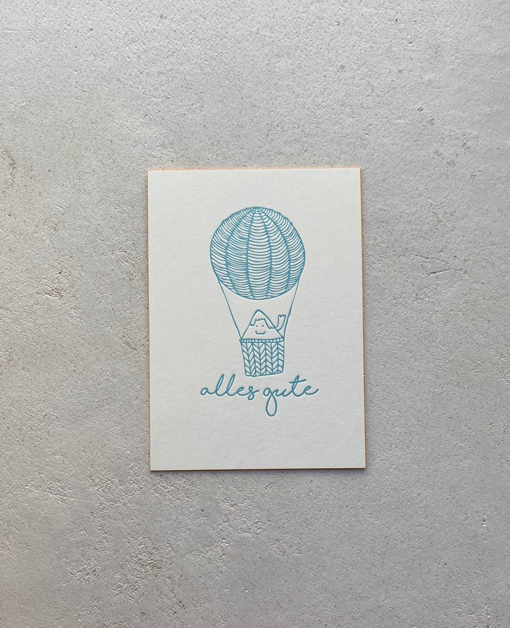 LETTERPRESS CARD "ALLES GUTE" BLUE/YELLOW