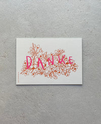 LETTERPRESS CARD "DANKE" PINK/ORANGE/YELLOW