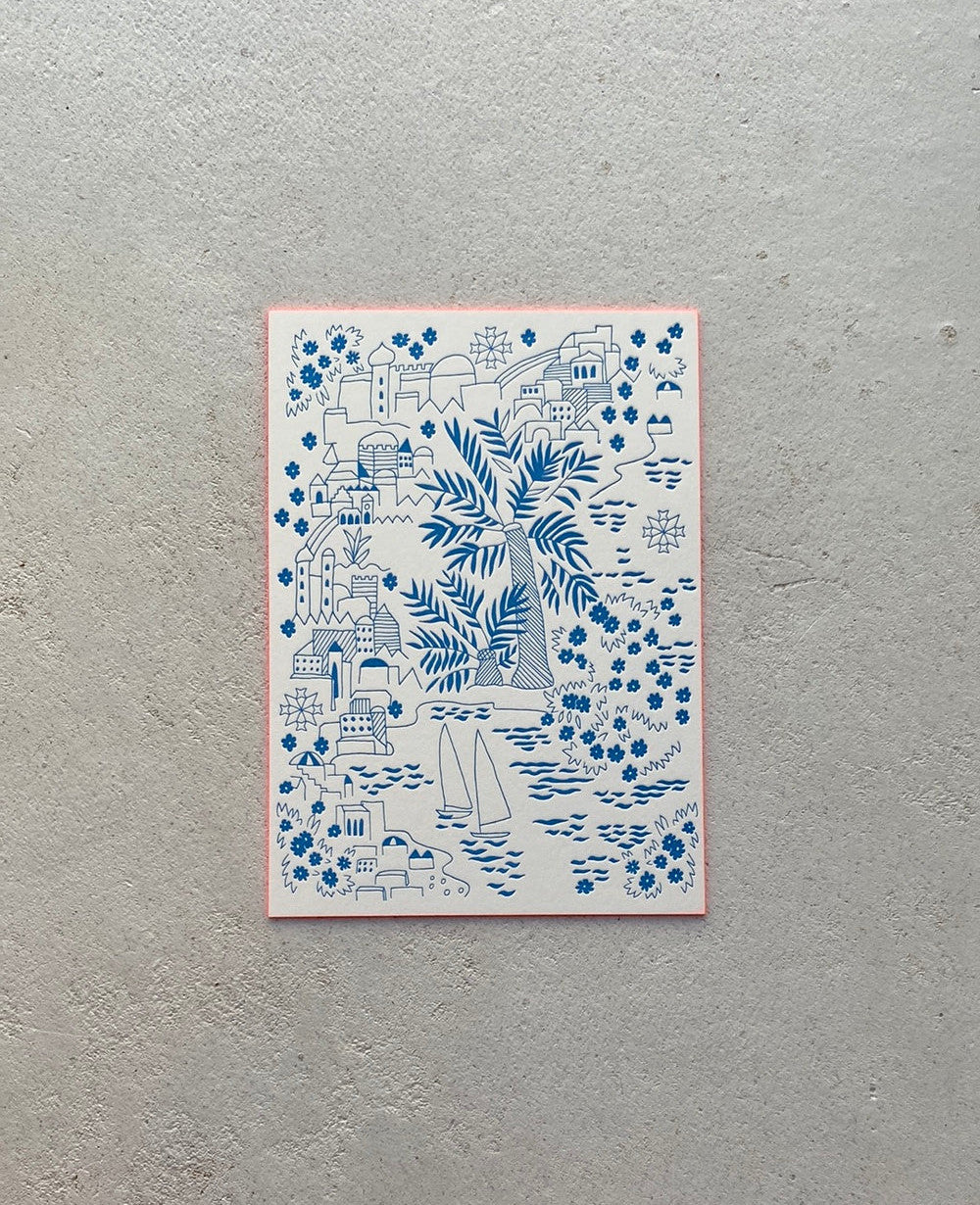 LETTERPRESS CARD "EIN TAG AM MEER" BLUE/NEONORANGE